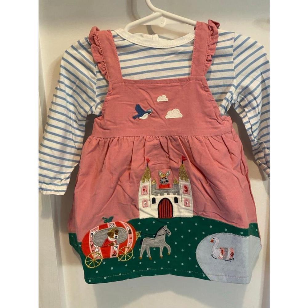 Mini Boden Baby Girls Pink Pumpkin Chariot Bunny in Castle Sprout pinnie 3-6M